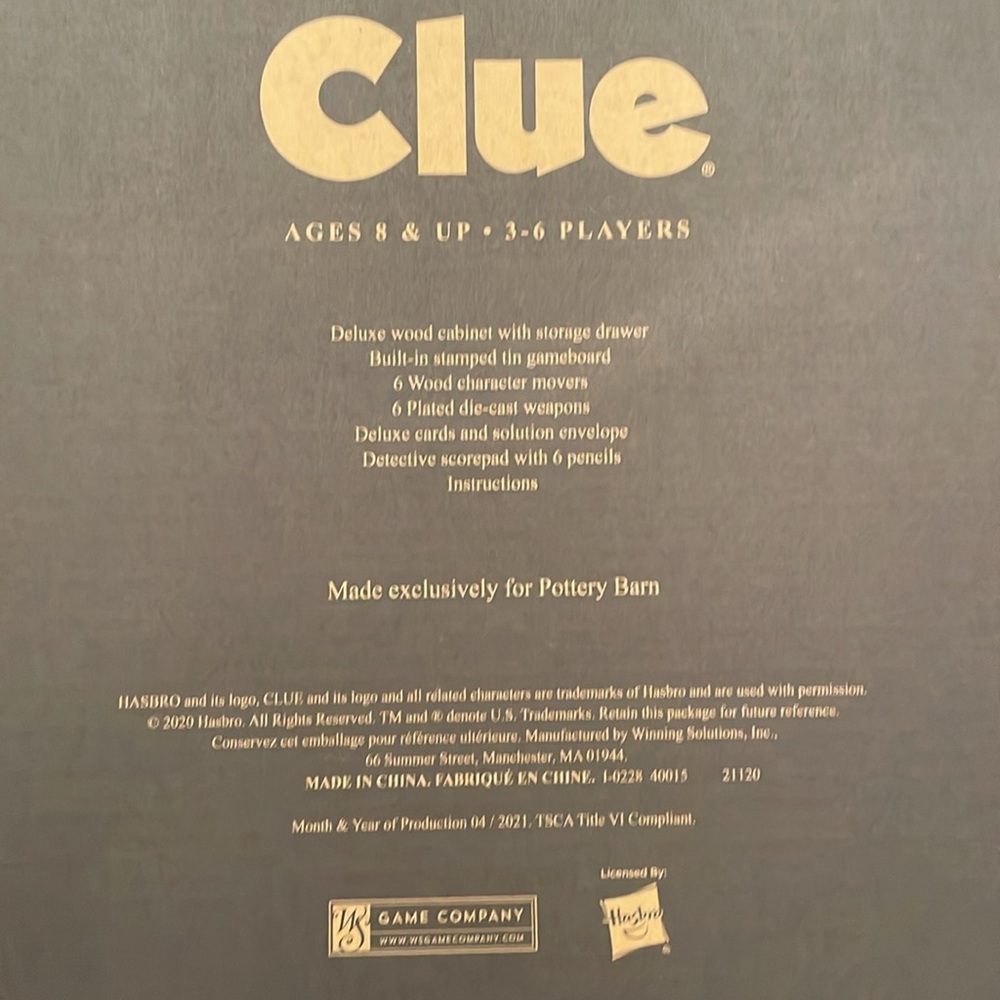 Pottery Barn Wooden Clue Board Game - Luxury/ Deluxe Edition, NWT - Picture 7 of 7